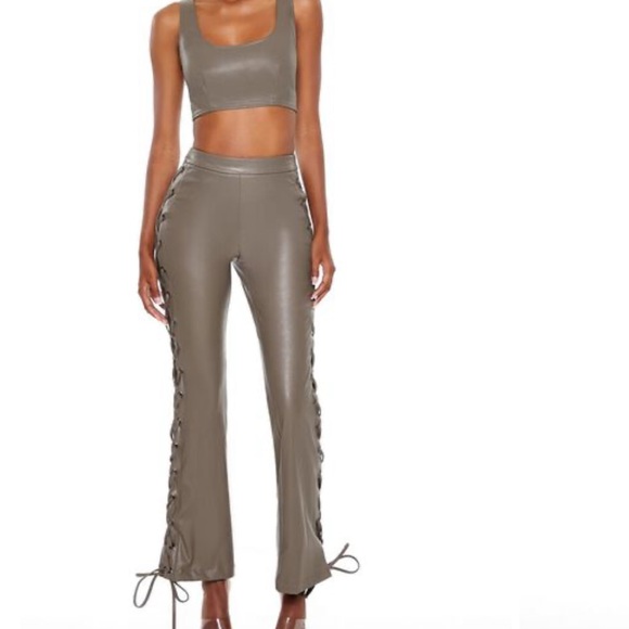 Forever 21 Lace-Up Faux Leather Bootcut Pants - Picture 2 of 6